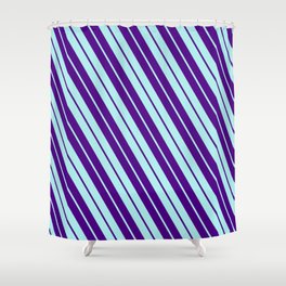 [ Thumbnail: Indigo and Turquoise Colored Lines Pattern Shower Curtain ]