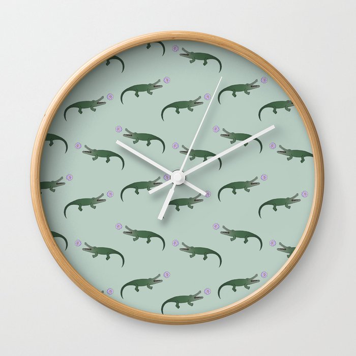 Crocodile with flower green Wall Clock