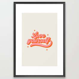 Love yourself retro lettering art quote Framed Art Print