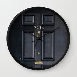 Haunted black door with 221b number Wall Clock
