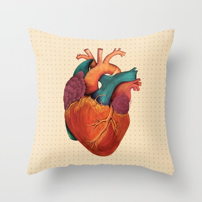 Anatomical Human Heart - Textbook Color Throw Pillow
