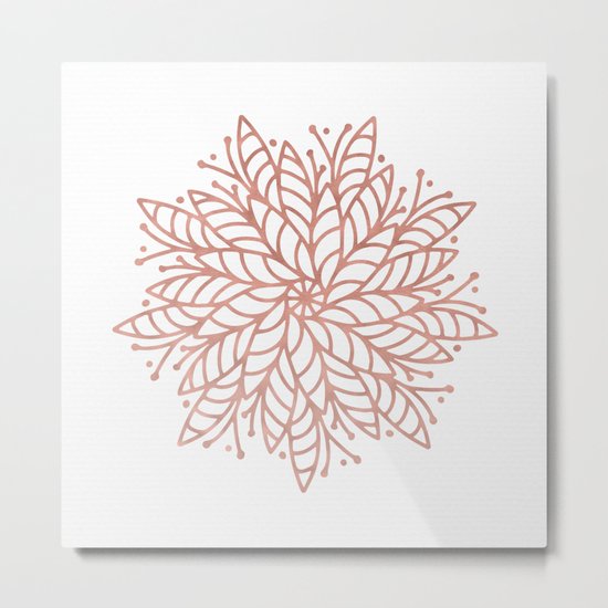 Mandala Flowery Rose Gold on White Metal Print