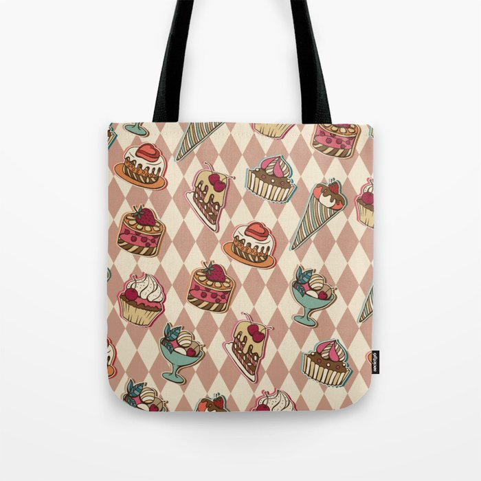 Vintage Pastries Sweets on Light Rosy Brown Tote Bag