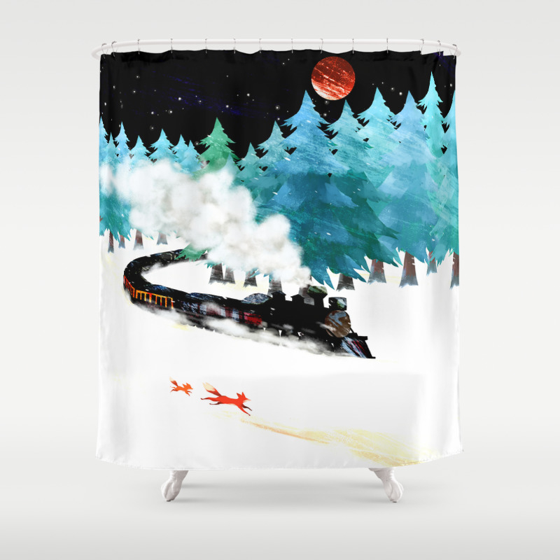 Fox And Steam Train Shower Curtain