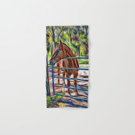 Abstract horse standing at gate Hand & Bath Towel | Digital Manipulation, Photo, Portrait, Farm, Texture, Pet, Nature, Textured, Color, Gate 