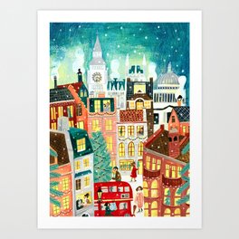 London city lights in the snow Art Print