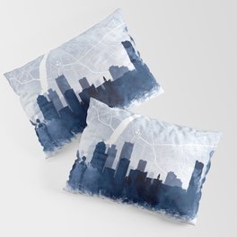Detroit Skyline & Map Watercolor Navy Blue, Print by Zouzounio Art Pillow Sham