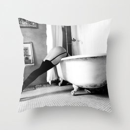 Head Over Heals - Female in Stockings in Vintage Parisian Bathtub black and white photography - photographs wall decor Throw Pillow