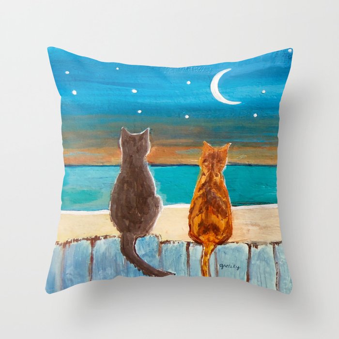 Cats on a Fence Throw Pillow