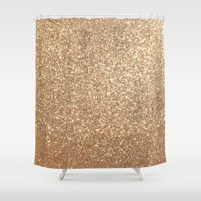 Copper Rose Gold Metallic Glitter Shower Curtain By Podartist