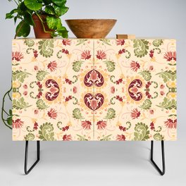 autumnal yellow orange red floral bold paisley flower bohemian  Credenza