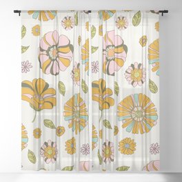 70's Retro Floral Pattern Sheer Curtain
