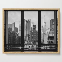 New York City Window | Black and White City Views #2 Serving Tray