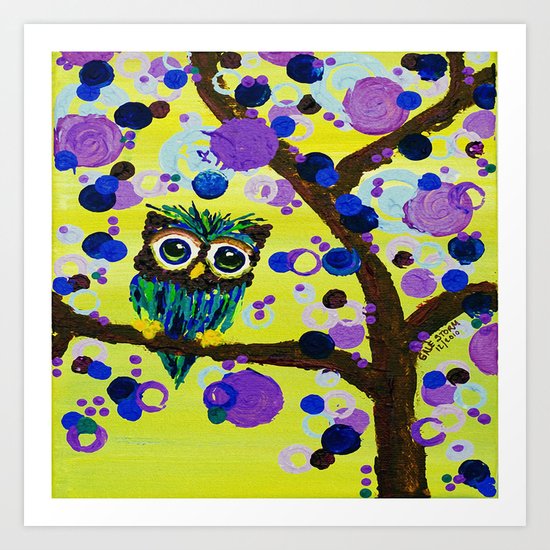 :: Gemmy Owl in the Jewel Tree :: Art Print