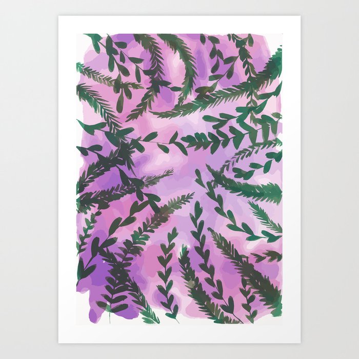 Watercolor leaves pink Art Print