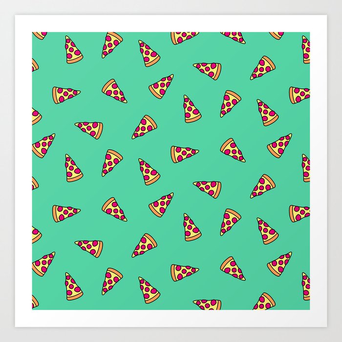 Neon Pizza Slice Pattern Art Print