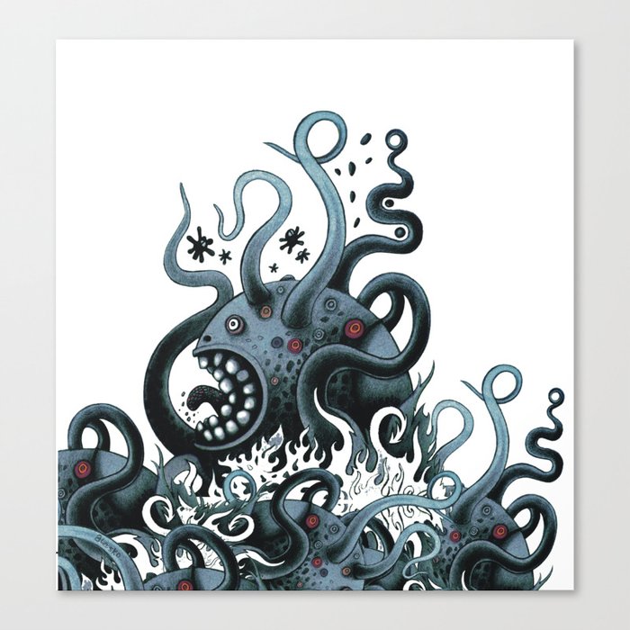 Octoworm (blue version) Canvas Print