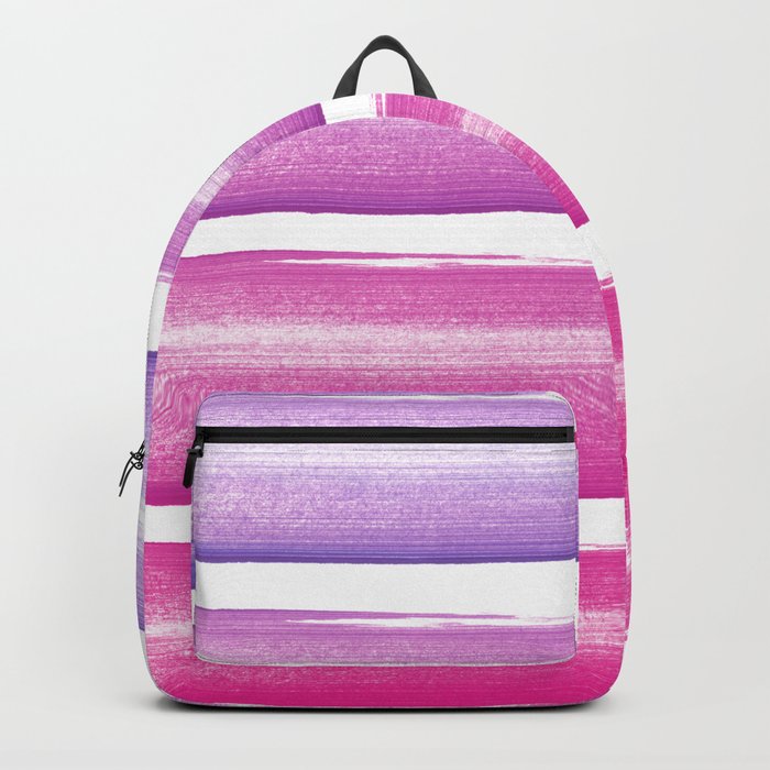 Simply hand painted pink and magenta stripes on white background  2 - Mix and Match Backpack