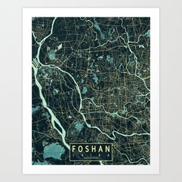 Foshan City Map of Guangdong, China - Summer Art Print