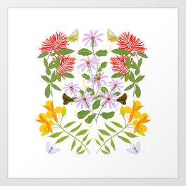 Folk retro florals in light teal Art Print