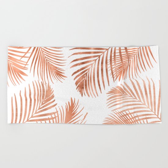 Rose Gold Palm Leaves Beach Towel