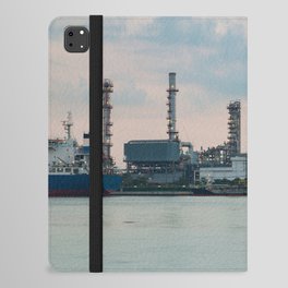 Oil refinery riverfront, vintage tone during sunrise iPad Folio Case