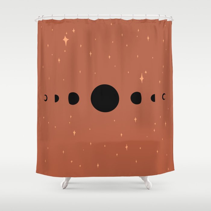 Moon Phase Burnt Orange Shower Curtain