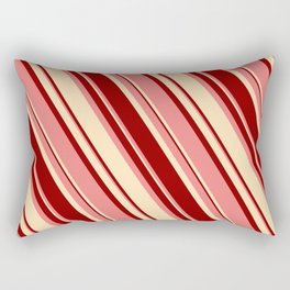 [ Thumbnail: Light Coral, Beige, and Dark Red Colored Lines Pattern Rectangular Pillow ]