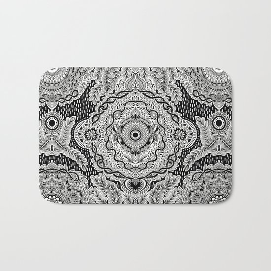 Rain in the Garden - black and white Bath Mat