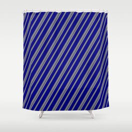 [ Thumbnail: Gray and Blue Colored Striped/Lined Pattern Shower Curtain ]