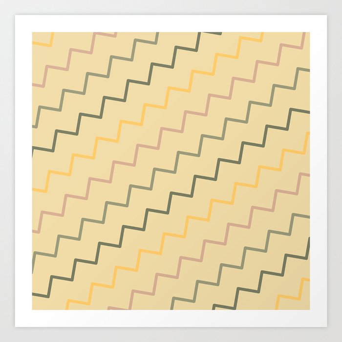 Modern Cream Zigzag Chevron Geometric Abstract Pattern Art Print