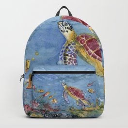 Going Up No 2 Backpack | Beach House, Decor, Seaturtle, Endangered, Sea Turtle, Watercolor, Nursery, Illustration, Turtle, Animal 