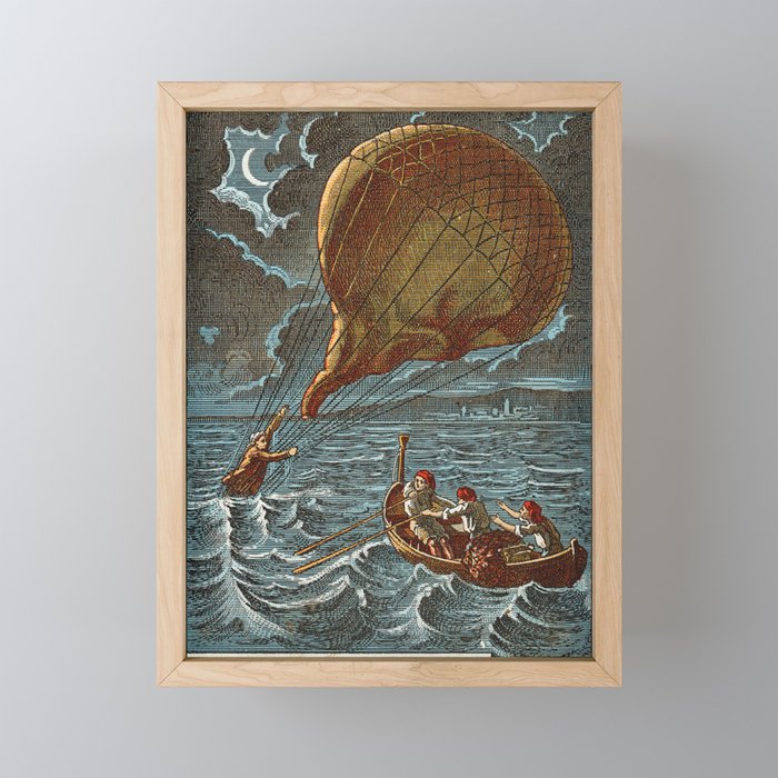 Vintage aviation hot air balloon poster  Framed Mini Art Print