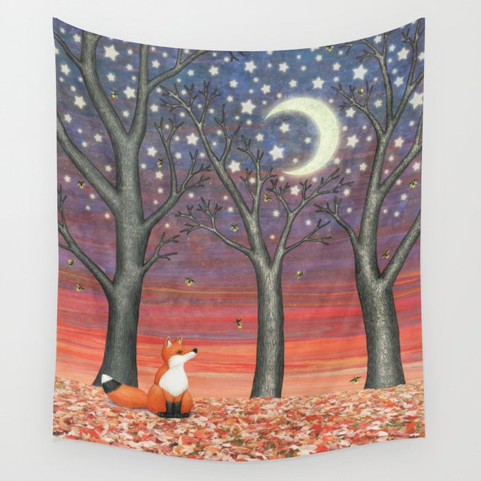 fox & fireflies Wall Tapestry