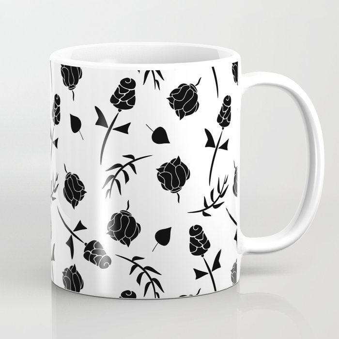 Contemporary Black and White Floral Pattern Coffee Mug
