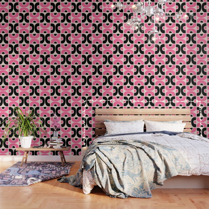Funky Mid Century Modern Pattern 594 Pink and Black Wallpaper by Tony  Magner | Society6