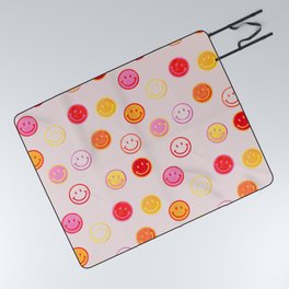 Smiling Faces Pattern Picnic Blanket | Graphicdesign, Curated, 90S, Silly, Peace, Happiness, Cute, Trippy, Smile, Smiley 