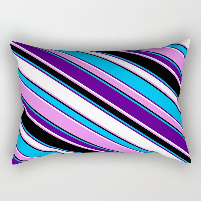 Eyecatching Deep Sky Blue, Indigo, White, Violet & Black Colored Stripes/Lines Pattern Rectangular Pillow
