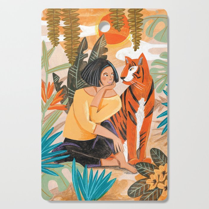 Woman with tiger travel Cutting Board