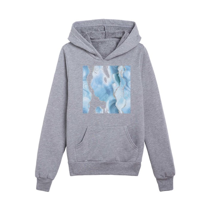 Blue & Silver Agate Glitter Texture 05 Kids Pullover Hoodie