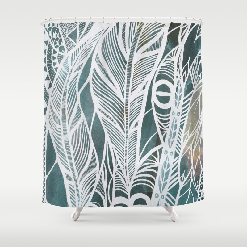 Feathery Design In Emerald Green Shower Curtain By Callmeashmael