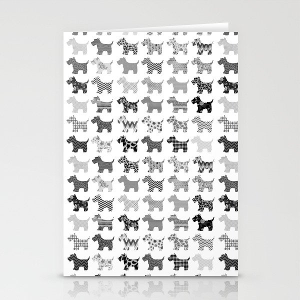 Abstract black white floral geometrical cute dog pattern Stationery Cards