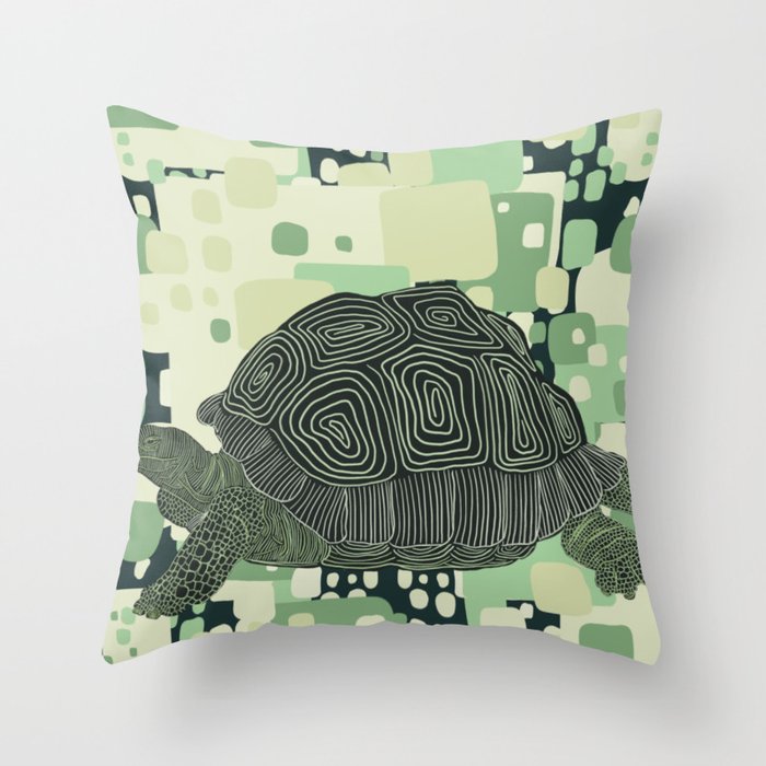 Tortoise on Geometric Pattern Throw Pillow