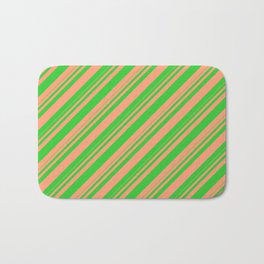 [ Thumbnail: Lime Green & Light Salmon Colored Striped/Lined Pattern Bath Mat ]