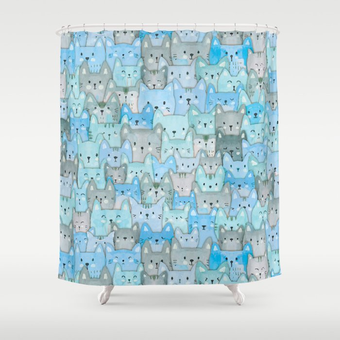 Pile o' Kitties - Aqua Shower Curtain