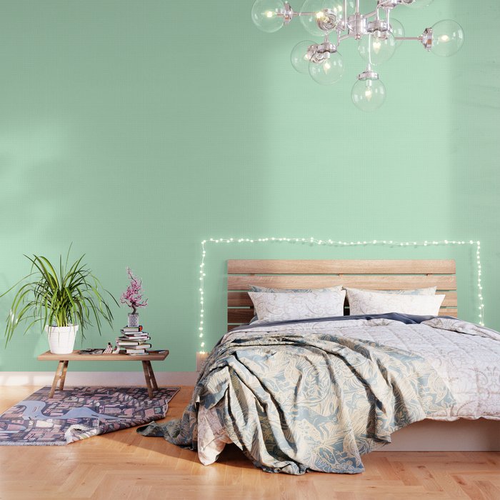 Mint Green with White Grid Wallpaper