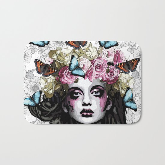 Rose, portrait of a woman with roses Bath Mat