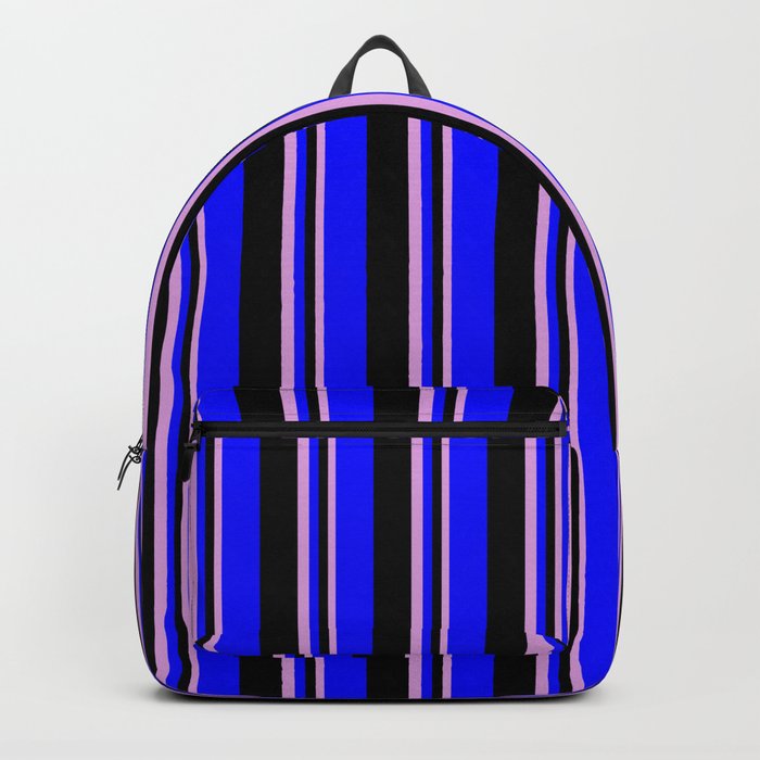 Plum, Black, and Blue Colored Lines Pattern Backpack