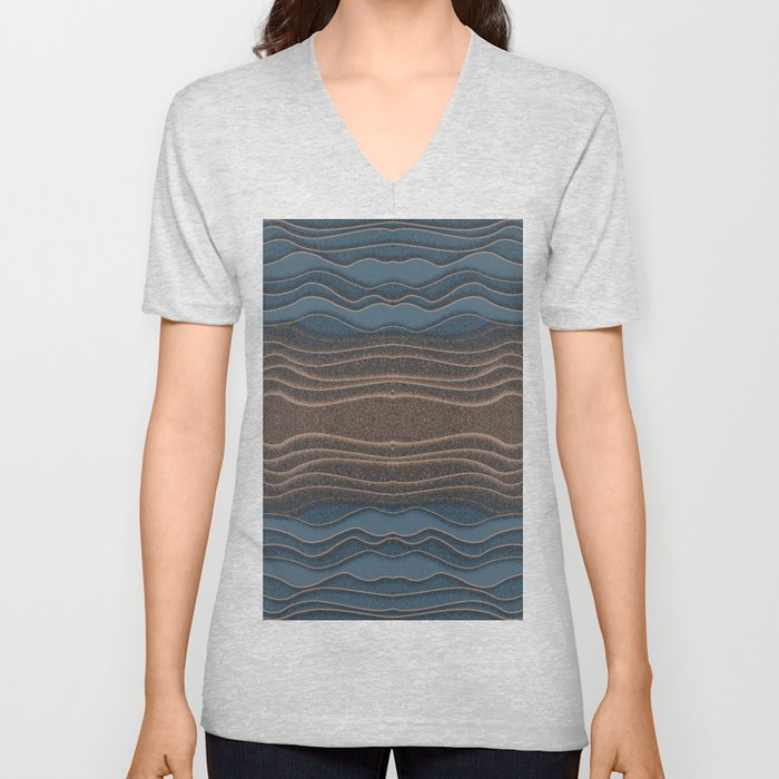 Crashing Ocean Waves - Diffuse Blue Beige Abstract Shapes V Neck T Shirt