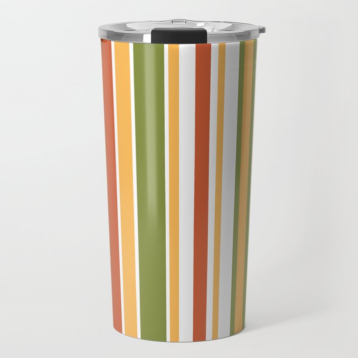 Retro Stripes - Mid Century Modern 50s 60s 70s Pattern in Green, Orange, Yellow, and White Travel Mug